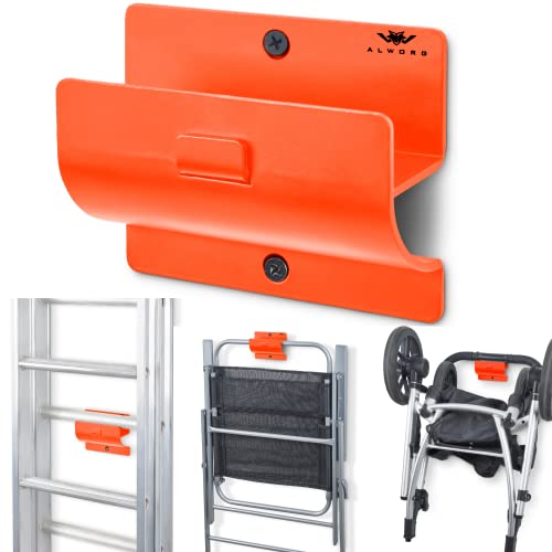Orange Garage Storage Hooks - Heavy Duty Ladder Wall Mount, Wheelbarrow Hanger, Tool Holder, Hanging Brackets for Ladders, Folding Chairs (Pack of 2) - color: Orange, size: Single Hook (Pack of 2)