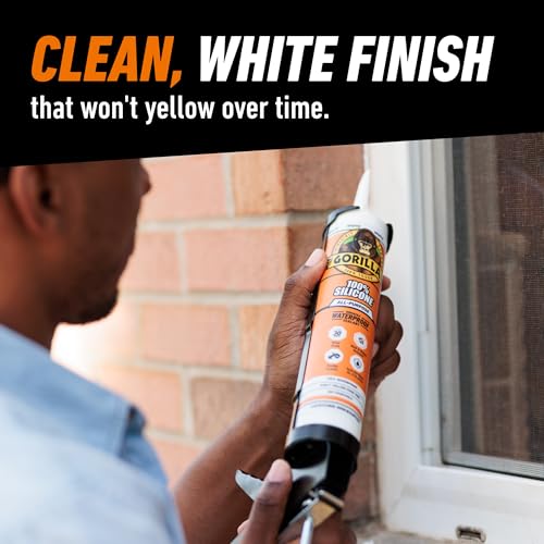 Gorilla 100% Silicone Waterproof Caulk, All-Purpose, White, 10 oz Cartridge - color: White, size: 10oz Cartridge
