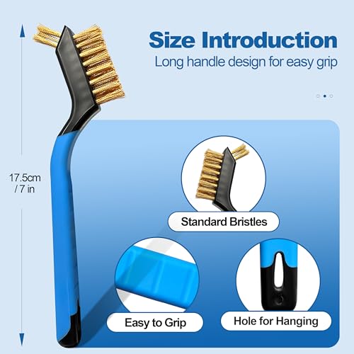 Mini Wire Brush Set 6Pcs - Nylon/Brass/Stainless Steel Bristles with Curved Handle Grip for Rust, Dirt & Paint Scrubbing with Deep Cleaning - style: Nylon, brass, stainess 6pcs