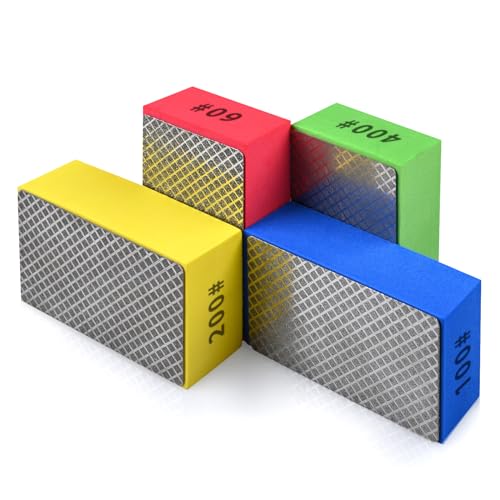 4pcs Diamond Hand Polishing Pads for Ceramic Tile Glass Grinding,Sanding Blocks Polishing 60#,100#,200#,400#