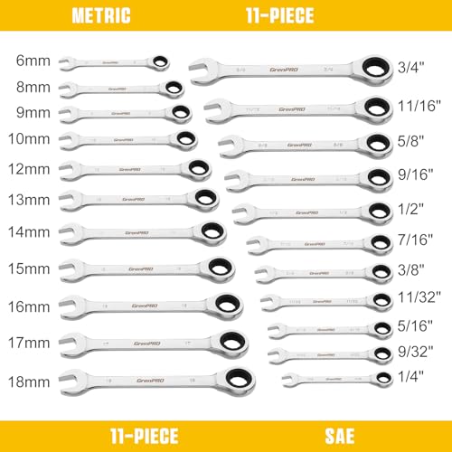 GRENPRO 23PCS Ratcheting Wrench Set Metric & SAE Combination Open End - style: 23PCS Ratcheting Wrench Set
