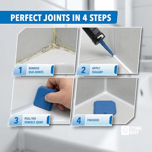 STONE REEF Silicone Caulking Tool Set – 5-in-1 Sealant Finishing Tool Kit | Caulk Remover, Grout Scraper & Applicator for Bathroom, Kitchen, Window, Sink, Tile & Joint | Professional Silicone Tools - color: Blue
