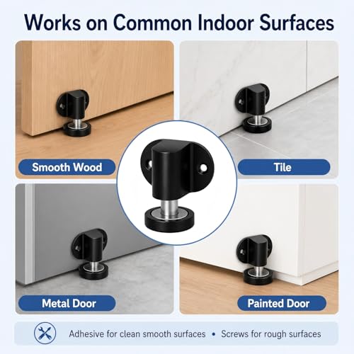 Magnetic Door Stopper 2 Pack Zinc Alloy Adhesive Screw Mount Black