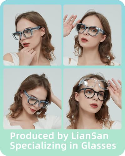 LianSan Safety Glasses Over Eyeglasses for Women - Anti-Fog Goggles Fit Over Eyewear for ANSI Z87.1 Certified - color: Shinny Blue/Clear