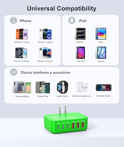 Fast Charger Block, 100W 6 Port Charging Station Hub Cube, Power Strip Plug - color: Green