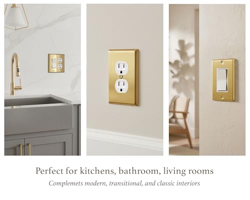 Rio Salto BRASS Toggle Light Switch Cover Plate Triple Toggle Flip Switch Outlet Covers 3 Gang Brushed Brass Gold Metal Wall Plate Flip Swtich — Signature Collection, Standard Size 4.50" X 6.33" - color: Toggle Switch 3-Gang (1-Pack)