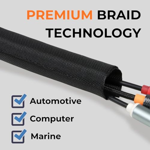 1 inch Split Braided Cable Management Sleeve for USB Cable Power Cord Audio Video Cable, High-Temperature Automotive Harness Wire Loom Cord Protector from Cat Dog Chewing (Black, 10FT) - color: Black, size: 1 inch (25mm)