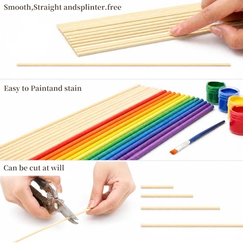 Rclxl 200Pcs Wooden Dowel Rods 1/8 x 12 Inch Wood Sticks for Crafts DIY - size: 1/8" x 12"