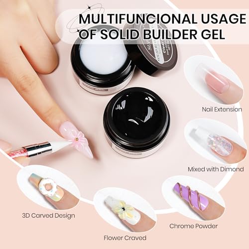 3d Nail Sculpting Gel Set: Clear White Solid Builder Gel for Nails | Nail Rhinestone Glue for 3d Nails Art Sculpture Molding Carving Extension All-in-1 Kit for Home DIY Manucure - color: Clear Clear and White