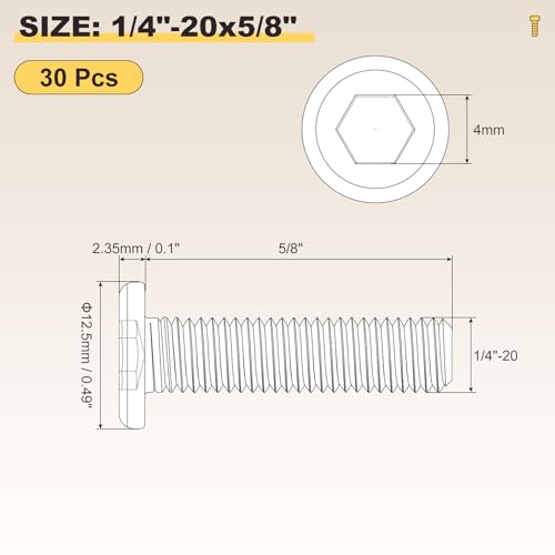 METALLIXITY Flat Head Hex Socket Cap Screws Bolts 1/4"-20x5/8 30Pcs - color: Black, size: 1/4"-20x5/8"
