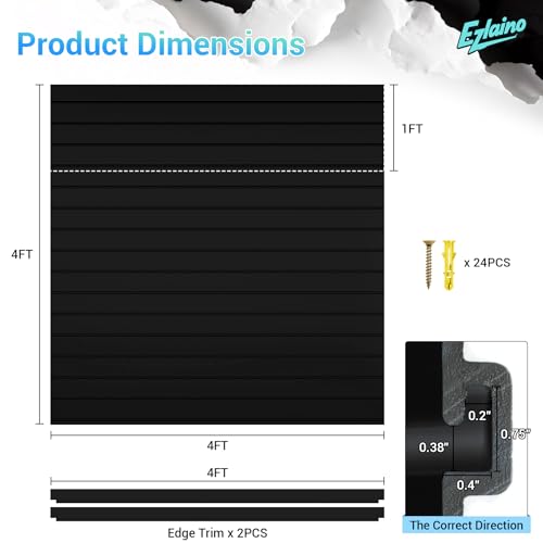 Ezlaino Slatwall 4 FT x 4 FT, PVC Slat Wall Paneling Garage Wall Organizer - color: Black, size: 4FT x 4FT