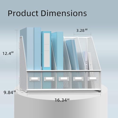 SUPEASY Desk Organizers Metal Desk Magazine File Holder with 5 Vertical Compartments Rack File Organizer for Office Desktop, Home Workspace, White (Pack of 2) - color: White, size: Small (Pack of 2)
