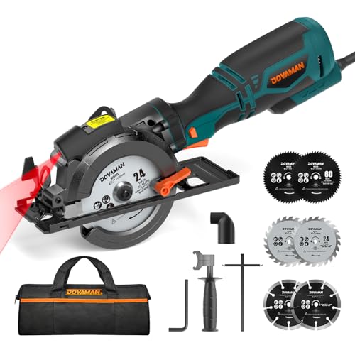 DOVAMAN Circular Saw w/Bag, 5.8A 4-1/2" mini Saw w/Laser & Auxiliary Handle - color: C-blue