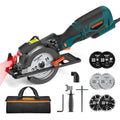 DOVAMAN Circular Saw w/Bag, 5.8A 4-1/2" mini Saw w/Laser & Auxiliary Handle - color: C-blue