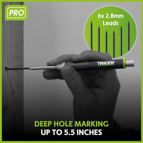Tracer Pro Aluminum Deep Hole Construction Pencil - Durable Mechanical Carpenter Pencils Set with Sharpener & 6 Replacement Leads Holster Woodworking Marking Tool Contractor Pencil Kit - style: 2.8mm Deep Hole