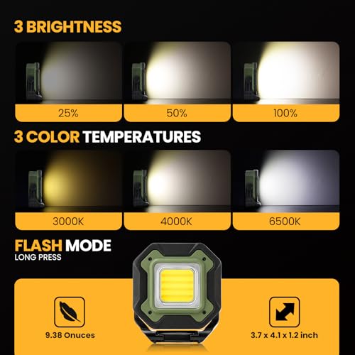 2-Pack 6000mAh Magnetic LED Work Light Rechargeable Waterproof - color: Green