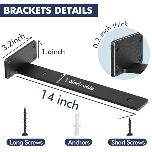 Starunder 14 Inch Floating Shelf Brackets,6 Pack L‑Shape Shelf Supports - size: 14 Inch