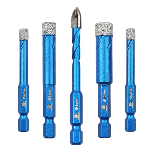 Diamond Drill Bit - BRSCHNITT 1/4 1/4 5/16 3/8 inch Masonry Drill Bits Set for Porcelain Tile Ceramic Stone Granite Marble,Hex Shank Diamond Hole Saw Drill Bit(5pcs/Pack). - size: 6/6/8/10mm+6mm
