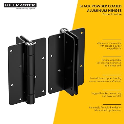 5-3/4" Self Closing Aluminum Gate Hinges for Metal Pool Gates,Heavy Duty Fence Door Hinges with Adjustable Tension for Vinyl Fence,Legged Hinges for Indoor Outdoor,Gate Hardware,2Pack,Matte Black - color: Black