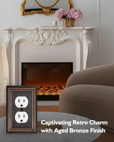Switch Plates Outlet Covers, 4-Pack Metal Wall Plates, Aged Bronze - color: Aged Bronze, size: 1 Duplex 4PK