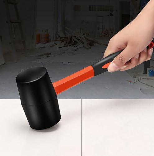 12 oz Rubber Mallet Hammer with Shock-absorbing Fibre Handle Soft Blow Tasks without Damage Double-Faced Soft Mallet for Camping, Flooring, Tent Stakes, Woodworking (12 oz)
