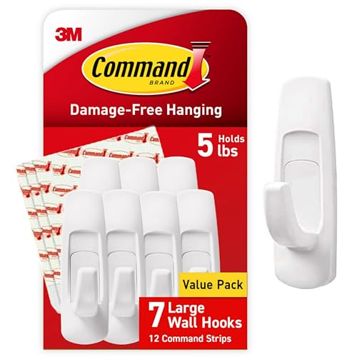 Command Large Utility Hooks, 7-Hooks, 12-Strips, Organize Damage-Free - size: 1 Pack, style: 1 Pack