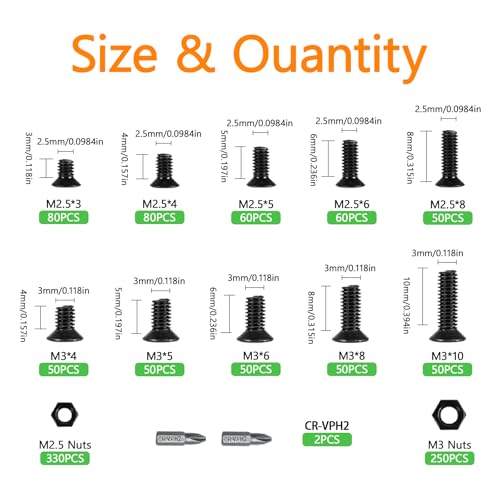 1162PCS Metric Screw Assortment Kit M2.5 M3, 12.9 Grade Alloy Steel, Hex Socket Head Cap Bolts Nuts Washers Set, Black Zinc Plated Anti-Rust Screws for 3D Printer DIY - size: M2.5/3-1162Pcs