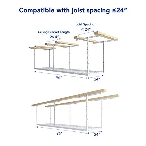 FLEXIMOUNTS 2x8 Overhead Garage Ceiling Storage Rack Organization, White - color: White, size: 2x8 ft