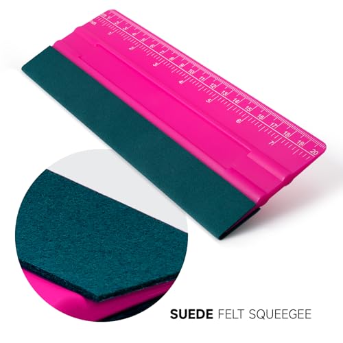 FOSHIO Professional Squeegee for Vinyl, Decals, Sticker Paper, Wallpaper, Window Film, Craft, Suede Felt Squeegee Smoothing Tool with Ruler, Pink (8 inches) - size: 8 inches