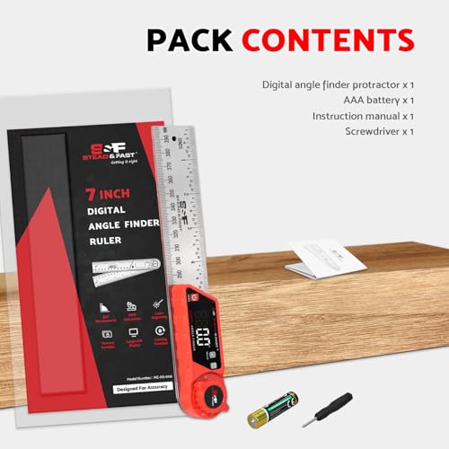 S&F STEAD & FAST Digital Angle Finder with Miter Button, 7 Inch / 200 mm - color: Red