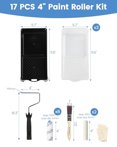 Voomey 4 Inch Paint Roller Kit 17 Pack, Mini Paint Roller Kit - style: 17 pcs 4 Inch Paint Roller Kit