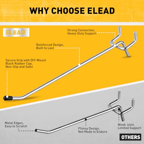 ELEAD 66-Piece 2/4/6 Inch Pegboard Hooks, Heavy Duty Peg Board Organizer Accessories, Peg Board Tool Hangers Fit for 1/4" and 1/8" Pegboard Hanging Tools Garage, Workshop, and Craft Storage - style: 66-Piece 2&4&6 Inch