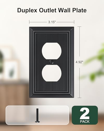 2-Pack Classic Beadboard Natural Bamboo Fiber Duplex Outlet Cover Plate, - color: Black, size: 1 Duplex 2PK