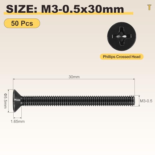 METALLIXITY M3-0.5x30mm Phillips Flat Head Bolts 304 Black 50Pcs - color: Black, size: M3-0.5x30mm