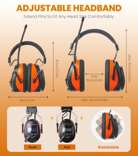 AM FM Radio Hearing Protection Earmuff, Bluetooth 5.4, 30SNR - color: Am/Fm+ Bluetooth-orange