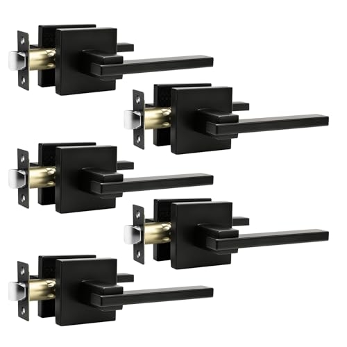 Orger 5 Pack Black Passage Door Handle Interior for Hallway and Closet, Square Non-Locking Lever Set Keyless, Reversible for Right & Left Side Doors Modern Style - color: Black, size: Passage
