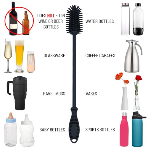 Kitchiny Silicone Bottle Brush 12.5 inch with 2 Straw Cleaners – Grey | Bottle Cleaner Brush for Yeti, Hydro Flask, Owala, Stanley, Baby Bottles, Vases & Narrow Neck Containers - color: Gray