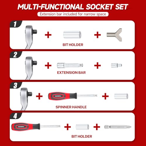 TOMMARS 130PCS Mini Ratchet Set, 1/4 Inch Socket Set, Screwdriver Bits. - style: 130PC Mini Ratchet Set