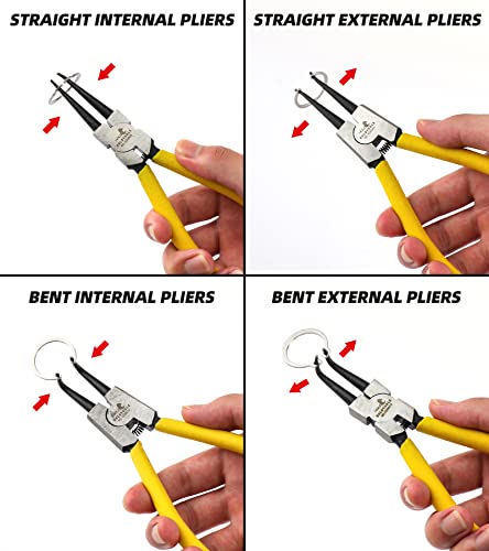 7-Inch Snap Ring Pliers Set Heavy Duty Internal/External Circlip Pliers Kit with Straight/Bent Jaw CR-V Steel for Ring Remover Retaining C Clip Pliers with Storage Bag 4-piece
