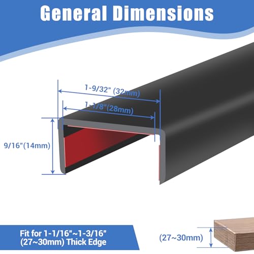 Rubber Edge Trim, Self-Adhesive U Channel Edge Protector for Plywood, Cabinet, 1-1/8" Wood Edge Banding, Flexible Furniture Repair, EPDM Material, Fit 1-1/8"(28mm), Length 10Ft, Black - size: Fit 1-1/8"- L10'