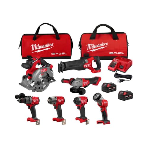 Milwaukee M18 FUEL 18-Volt Lithium-Ion Brushless Cordless Combo Kit with Two 5.0 Ah Batteries, 1 Charger, 2 Tool Bags (7-Tool)