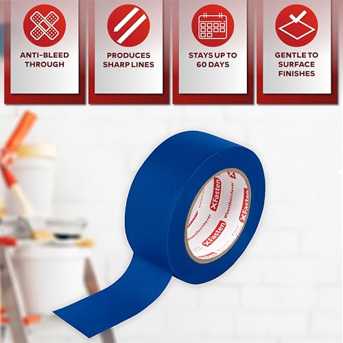 XFasten Professional Blue Painters Tape, Multi-Use, 3/4 Inches x 60 Yards (3-Pack) - Produces Sharp Lines and Residue-Free Artisan Grade Clean Release Wall Trim Tape - size: 3/4 Inches x 60 Yards (3-Pack)