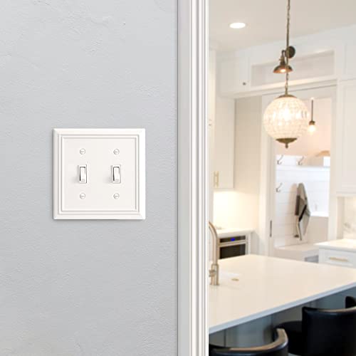 DEWENWILS White Light Switch Cover, Metal Toggle Light Switch Wall Plate - color: White, size: 2 Toggle 2PK