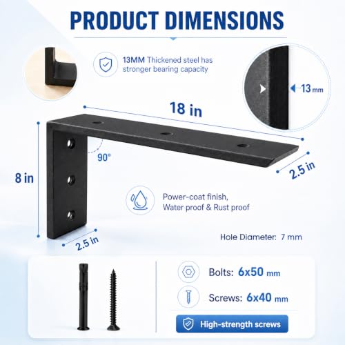 WINKER Countertop Support Bracket 4 Pack Heavy Duty 1/2" Thick Hidden L Shelf Bracket 18" x 8" x 2.5" Metal Corbels for Quartz/Granite/Wood/Concrete/Laminate Countertops, Black - size: 18″x8″x2.5″-1/2" thick, style: Black-4Pack