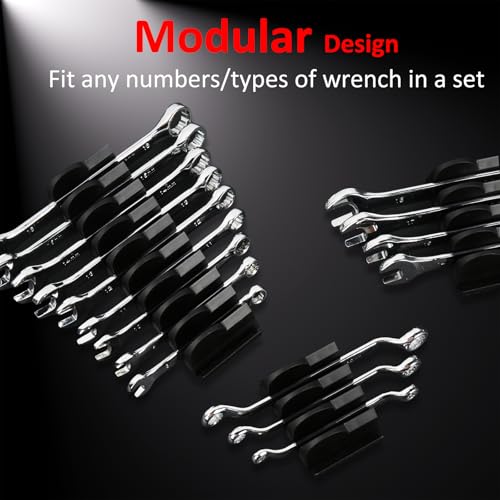 DEHOYI 24 pcs Modular Wrench Organizers for Tool Drawers - Wrench Rack with Metric&SAE Labels, Perfect Tool Storage Holder. Gift for father, brother and boyfriend (No-Magnet) - style: No-Magnet(24pcs Black)