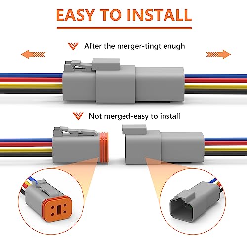 Deutsch DT 4 Pin Connector 5 Sets - 4 Way DT Automotive Waterproof Male Female Plug Wiring Harness for Car, Truck, Boats, LED Work Light, 16 AWG. (5 Sets 4 Pin, Grey) - size: 4-pin