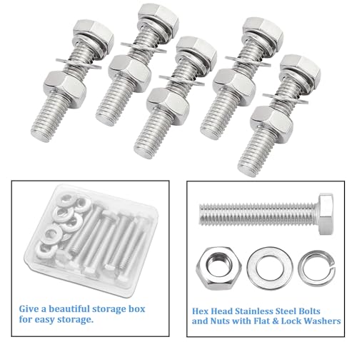 10 Sets 1/4-20 x 2 Stainless Steel Hex Head Screws Bolts, Flat, Nuts & Lock Washers,Hex Bolts 18-8(304) Full Thread - color: Silver, size: 1/4-20 x 2"（10 Sets）