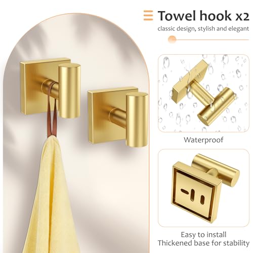 5 Pieces Brushed Gold Bathroom Hardware Set Towel Bar Set Stainless Steel Wall-Mounted Bathroom Accessories Set 23.6 Inch Towel Racks for Bathroom - color: Brushed Gold