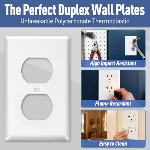 15 Pack Outlet Covers Bulk, Light Switch Cover Plate Standard Size 1-Gang 4.50" x 2.75", Duplex Wall Plates, Outlet Covers Wall Plate, Polycarbonate Thermoplastic, White - color: 15 Pack
