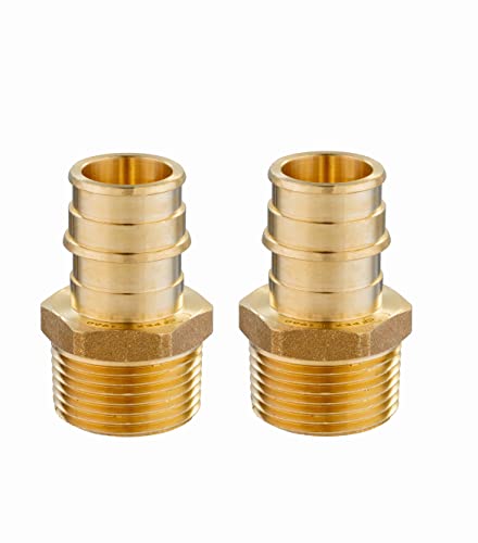 2 piece EFIELD Brass Expansion Pex A 1/2" x 1/2" Male NPT Adapter Fitting - size: 1/2" x 1/2" (Brass, Pack of 2)